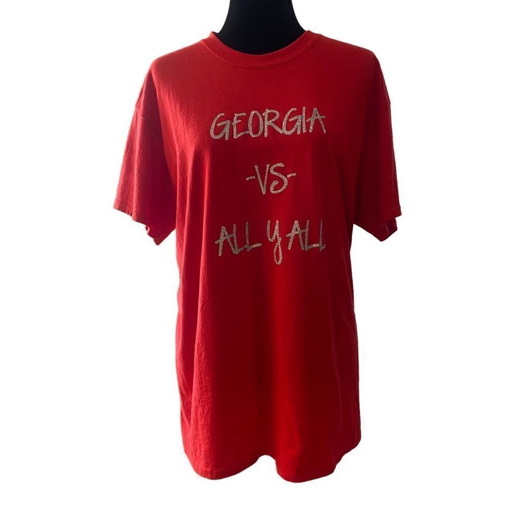 Handcrafted Georgia‎ Vs. All Y’all Glitter Vinyl Short Sleeve T-Shirt Size Large